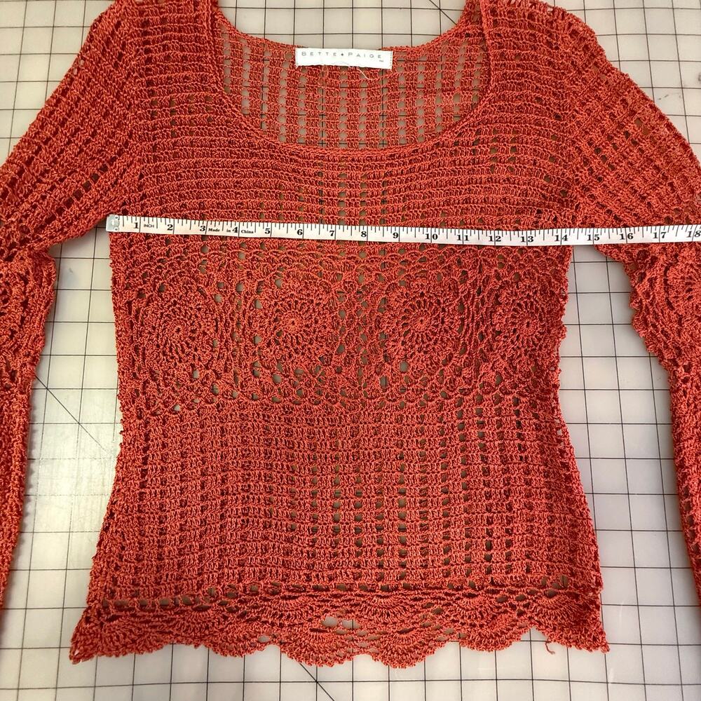 Bettie Paige Orange Crochet Long Sleeve Top Scoop neck - Picture 11 of 14